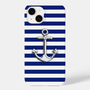 Chrome Anchor op Navy Blue Stripes Decor Case-Mate iPhone 14 Hoesje