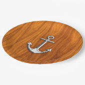 Chrome Anchor op Teak Veneer Style Papieren Bordje (Gekanteld)