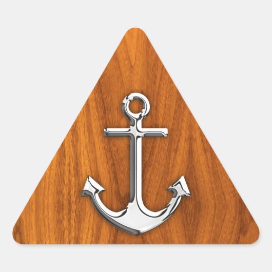 Chrome Anchor op Teak Veneer Style Sticker (Voorkant)