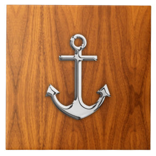 Chrome Anchor op Teak Veneer Style Tegeltje