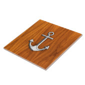 Chrome Anchor op Teak Veneer Style Tegeltje (Zijkant)
