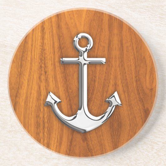 Chrome Anchor op Teak Veneer Style Zandsteen Onderzetter (Voorkant)