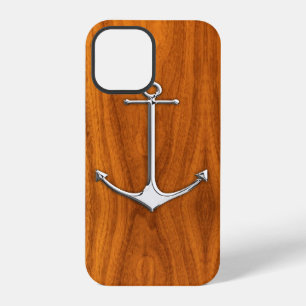 Chrome Anker op Teak Fineerprint iPhone 12 Pro Hoesje