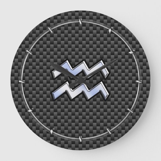 Chrome Aquarius Zodiac Sign Carbon Fiber Styles Grote Klok (Voorkant)