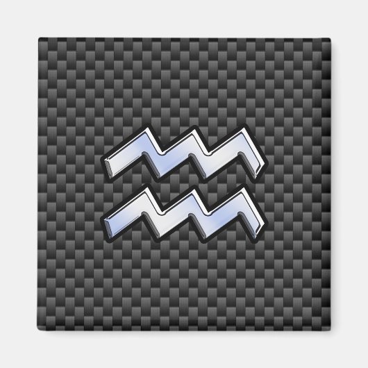 Chrome Aquarius Zodiac Sign Carbon Fiber Styles Magneet (Voorkant)
