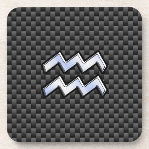 Chrome Aquarius Zodiac Sign Carbon Fiber Styles Onderzetter
