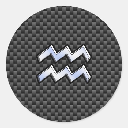 Chrome Aquarius Zodiac Sign Carbon Fiber Styles Ronde Sticker (Voorkant)