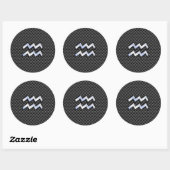 Chrome Aquarius Zodiac Sign Carbon Fiber Styles Ronde Sticker (Vel)