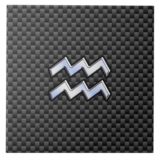 Chrome Aquarius Zodiac Sign Carbon Fiber Styles Tegeltje (Voorkant)