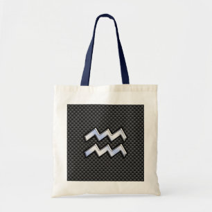 Chrome Aquarius Zodiac Sign Carbon Fiber Styles Tote Bag
