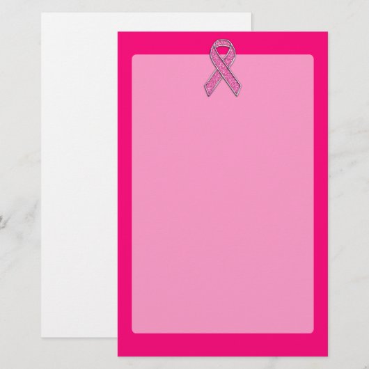 Chrome Beloofde glitterstijl Roze lintbewustzijn Briefpapier (Voorkant / Achterkant)