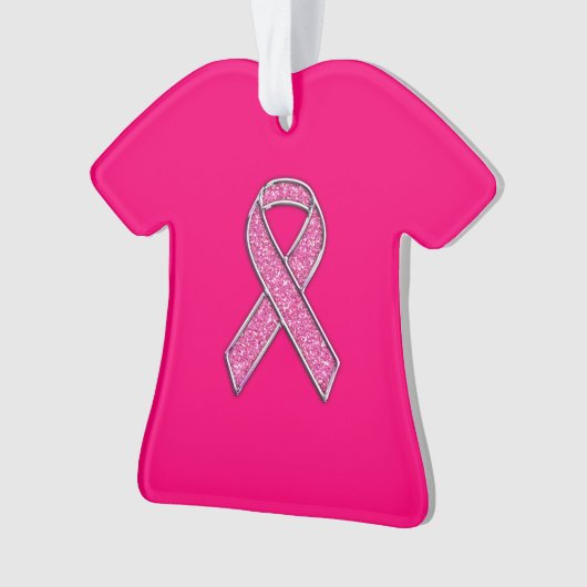 Chrome Beloofde glitterstijl Roze lintbewustzijn Ornament (voorkant)