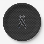 Chrome Black Ribbon Awareness Carbon Fibre Papieren Bordje (Voorkant)