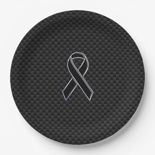 Chrome Black Ribbon Awareness Carbon Fibre Papieren Bordje (Voorkant)
