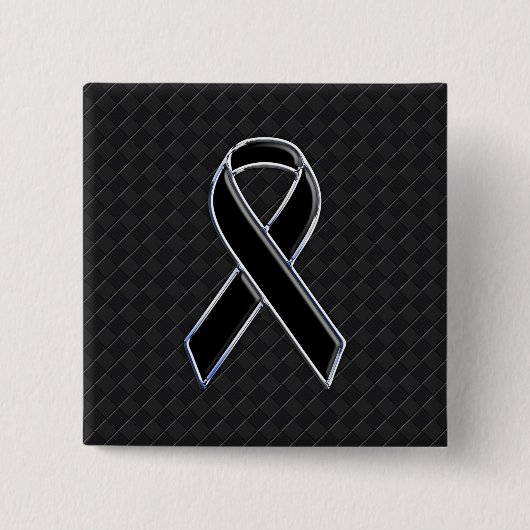 Chrome Black Ribbon Awareness Decor Vierkante Button 5,1 Cm (Voorkant)