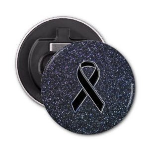 Chrome Black Ribbon Awareness Midnight Blue Button Flesopener