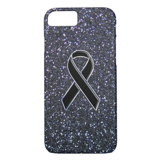 Chrome Black Ribbon Awareness Midnight Blue Case-Mate iPhone Case (Achterkant)