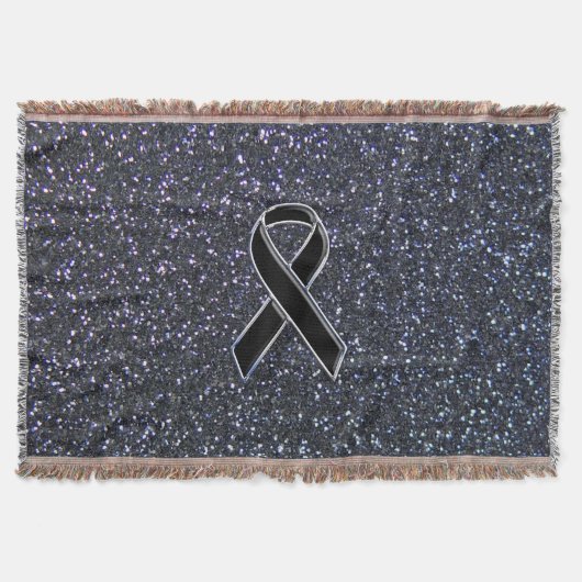 Chrome Black Ribbon Awareness Midnight Blue Deken (Voorkant)
