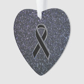 Chrome Black Ribbon Awareness Midnight Blue Ornament (voorkant)