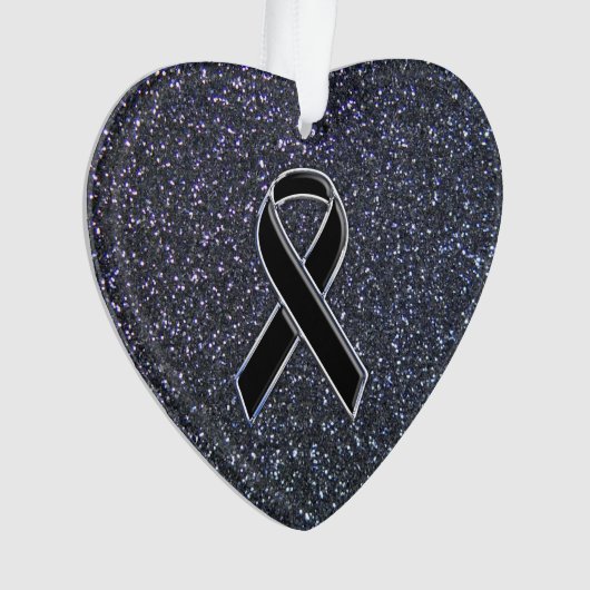 Chrome Black Ribbon Awareness Midnight Blue Ornament (voorkant)