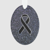 Chrome Black Ribbon Awareness Midnight Blue Ornament (voorkant)
