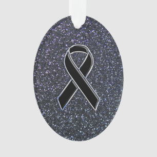 Chrome Black Ribbon Awareness Midnight Blue Ornament