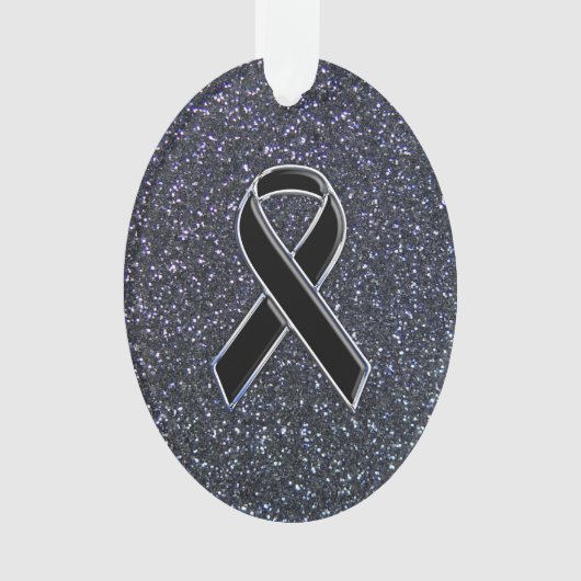 Chrome Black Ribbon Awareness Midnight Blue Ornament (voorkant)