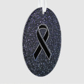 Chrome Black Ribbon Awareness Midnight Blue Ornament (voorkant)