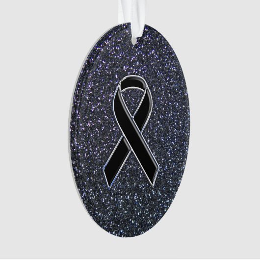 Chrome Black Ribbon Awareness Midnight Blue Ornament (voorkant)