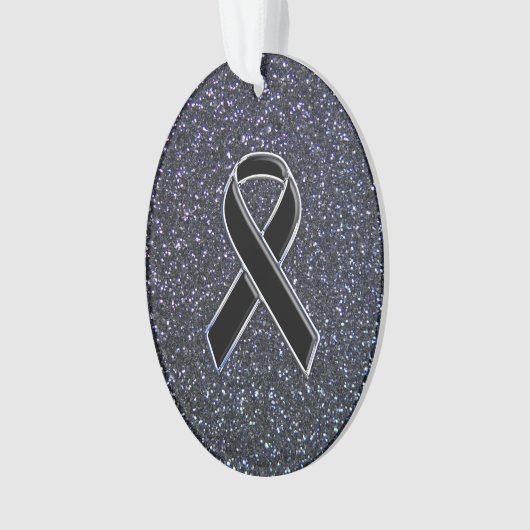 Chrome Black Ribbon Awareness Midnight Blue Ornament (voorkant)