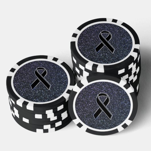 Chrome Black Ribbon Awareness Midnight Blue Poker Chips (Opstapeling)