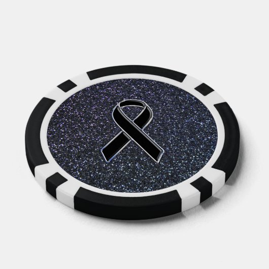 Chrome Black Ribbon Awareness Midnight Blue Poker Chips (Enkel)