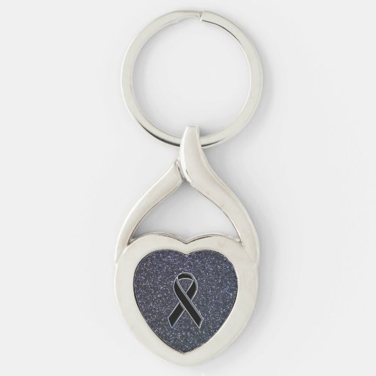 Chrome Black Ribbon Awareness Midnight Blue Sleutelhanger (Voorkant)