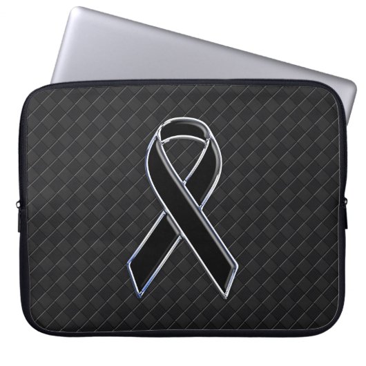 Chrome Black Ribbon Awareness Style Laptop Sleeve (Voorkant)
