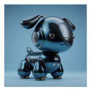 Chrome Blauwe RobotHond Perfect Poster