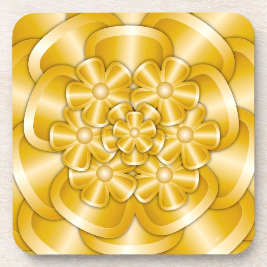Chrome Bloemen - Gouden Drank Coaster Bier Onderzetter (Voorkant)