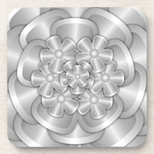 Chrome Bloemen - Zilveren Drank Coaster Bier Onderzetter
