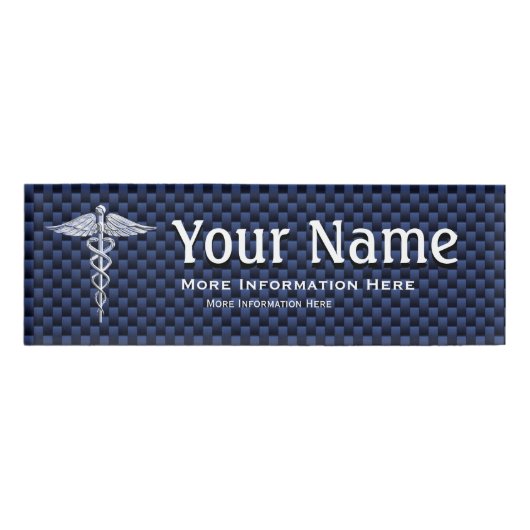 Chrome Caduceus Medical Symbol navy label Koolstof Naambadge (Voorkant)