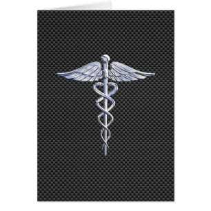 Chrome Caduceus Medical Symbol Zwarte Koolstofveze