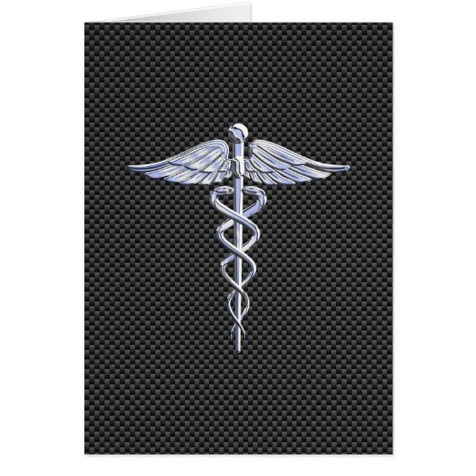 Chrome Caduceus Medical Symbol Zwarte Koolstofveze (Voorkant)