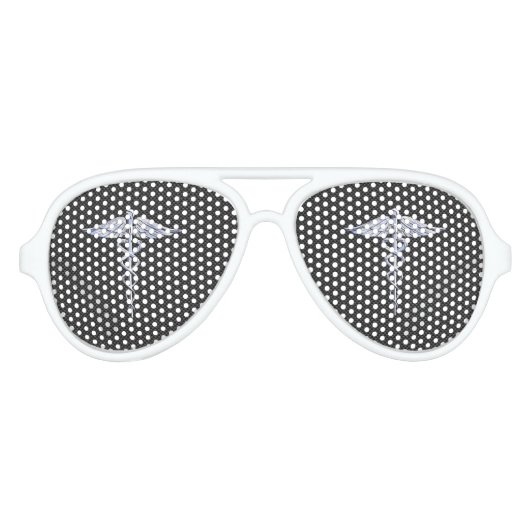 Chrome Caduceus Medical Symbol Zwarte Koolstofveze Aviator Zonnebril (Voorkant)