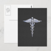 Chrome Caduceus Medical Symbol Zwarte Koolstofveze Briefkaart (Voorkant / Achterkant)