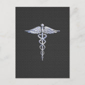Chrome Caduceus Medical Symbol Zwarte Koolstofveze Briefkaart (Voorkant)