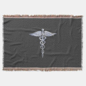 Chrome Caduceus Medical Symbol Zwarte Koolstofveze Deken (Voorkant)