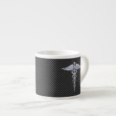 Chrome Caduceus Medical Symbol Zwarte Koolstofveze Espresso Kop (Voorkant rechts)