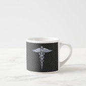 Chrome Caduceus Medical Symbol Zwarte Koolstofveze Espresso Kop (Rechts)