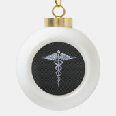 Chrome Caduceus Medical Symbol Zwarte Koolstofveze Keramische Bal Ornament (Voorkant)