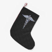 Chrome Caduceus Medical Symbol Zwarte Koolstofveze Kleine Kerstsok (Voorkant (Hangend))