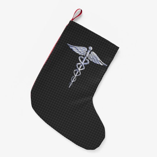 Chrome Caduceus Medical Symbol Zwarte Koolstofveze Kleine Kerstsok (Voorkant (Hangend))