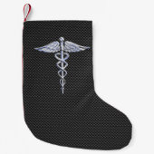 Chrome Caduceus Medical Symbol Zwarte Koolstofveze Kleine Kerstsok (Voorkant)